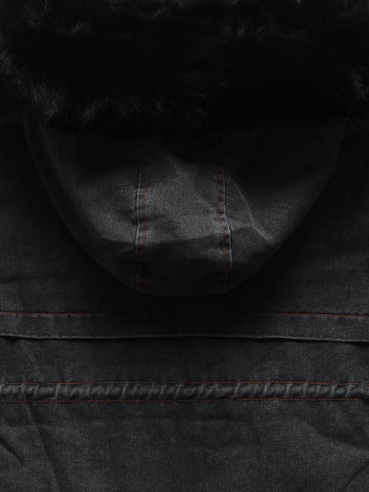 Czarna zimowa jeansowa kurtka parka na futrze