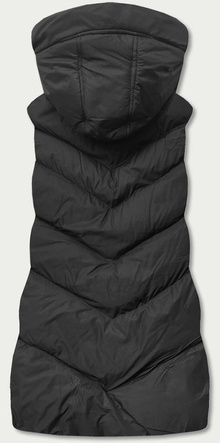 Czarny długi pikowany bezrękawnik z kapturem