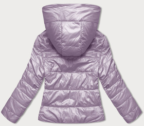 Wrzosowa błyszcząca przejściowa pikowana kurtka z kapturem zapinana na suwak