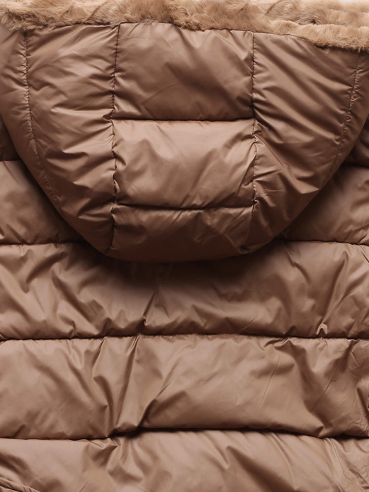 Brązowa zimowa dwustronna ciepła kurtka na futerku