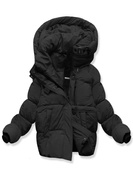 Czarna damska puchowa zimowa damska kurtka z unikalnym kapturem