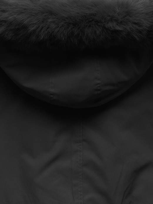 Czarna krótka damska zimowa kurtka na futrze