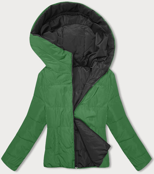 Czarna zielona dwustronna kurtka z kapturem