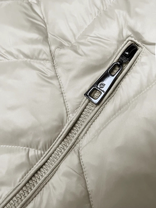 Ecru długa kurtka pikowana płaszcz z kapturem