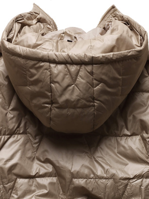 Beżowa pikowana damska kurtka z bocznymi rozcięciami