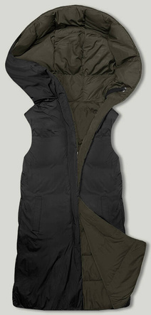 Czarna dwustronna kamizelka bezrękawnik z kapturem