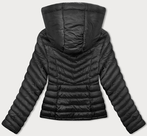 Czarna pikowana przejściowa kurtka damska z kapturem