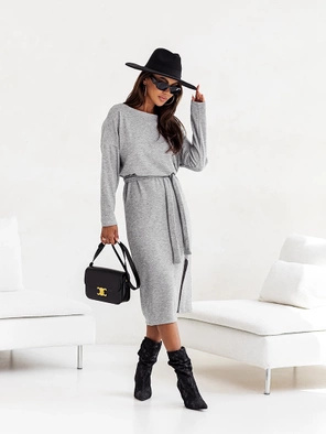 Szara czaderska elegancka sukienka midi 