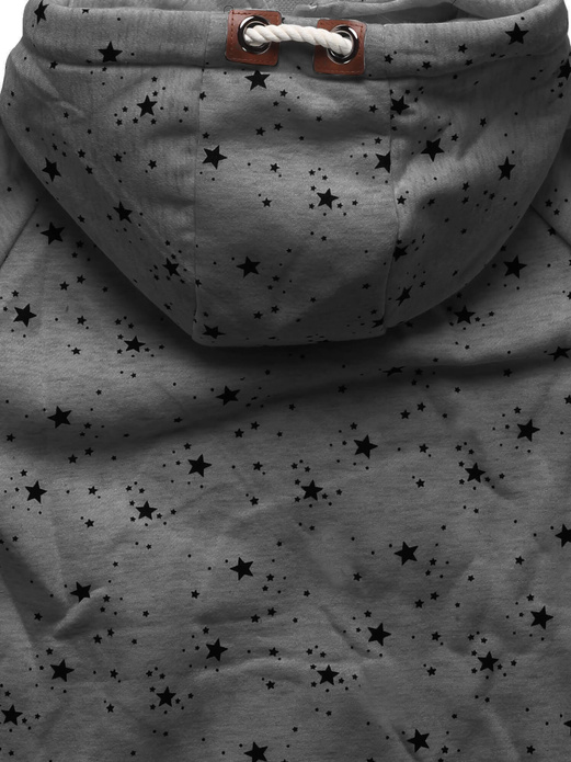 Szara bluza damska z kapturem zapinana na suwak w gwiazdki