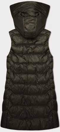 Oliwkowy świetny damski bezrękawnik kamizelka z odpinanym kapturem PLUS SIZE