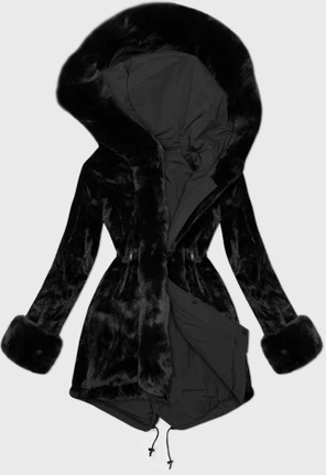 Czarna dwustronna zimowa parka płaszcz na futrze