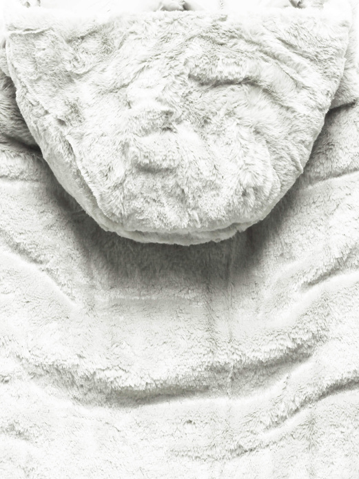 Ecru dwustronny damski pikowany bezrękawnik z kapturem na futrze