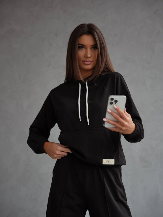 Czarny czaderski damski dres komplet bluza stójka spodnie