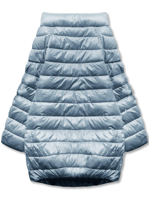 Błękitna trapezowa przejściowa kurtka z rękawami 3/4 dwustronna gładka / kwiaty na zatrzaski