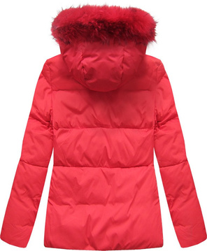 Czerwona zimowa ciepła damska kurtka z kapturem