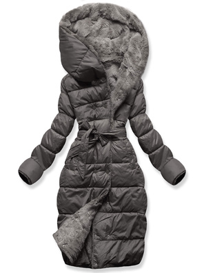 Grafitowa zimowa dwustronna ciepła kurtka na futerku