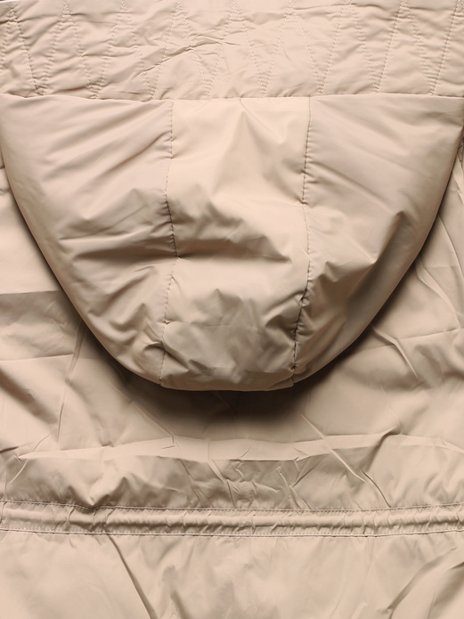 Ciemnobeżowa damska przejściowa kurtka parka ściągana w tali