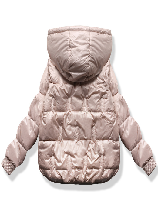 Perłowo różowa damska unikalnie pikowana kurtka ze ściagaczami