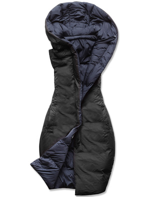 Granatowo czarna dwustronna kamizelka bezrękawnik z kapturem