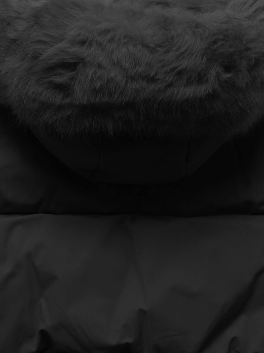 Czarna krótka zimowa kurtka damska bombka z kapturem