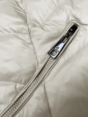 Ecru długa kurtka pikowana płaszcz z kapturem