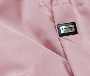 Pudrowa kurtka płaszcz z ozdobnymi lampasami we wzory z kapturem