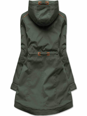 Khaki ciepła kurtka parka na misiu z kapturem i wstawkami