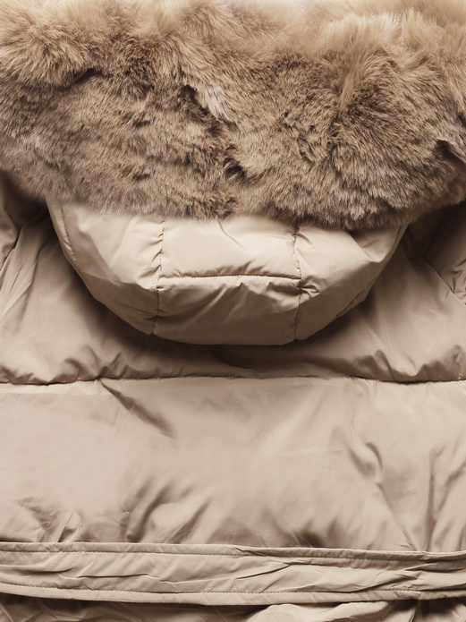 Beżowa fenomenalna kurtka damska z paskiem + futro