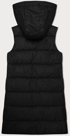 Czarny genialny pikowany damski bezrękawnik kamizelka z kapturem PLUS SIZE