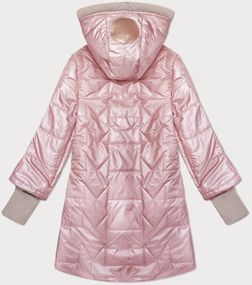 Różowa kapitalna damska pikowana kurtka z wydłużonymi ściągaczami
