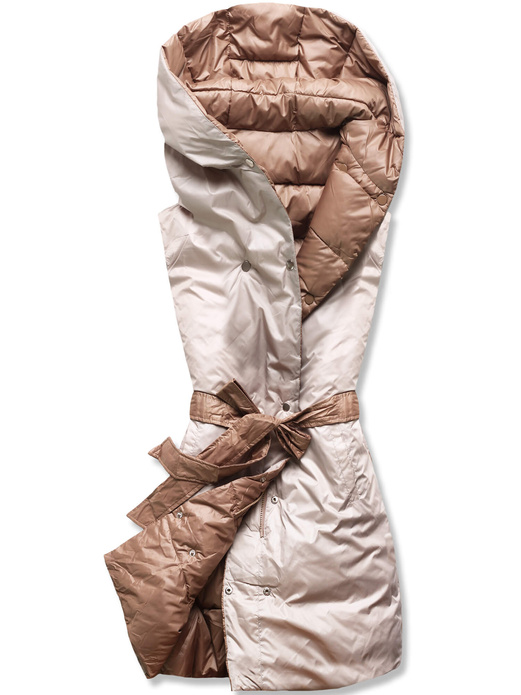 Brązowo beżowy dwustronny bezrękawnik kamizelka z paskiem