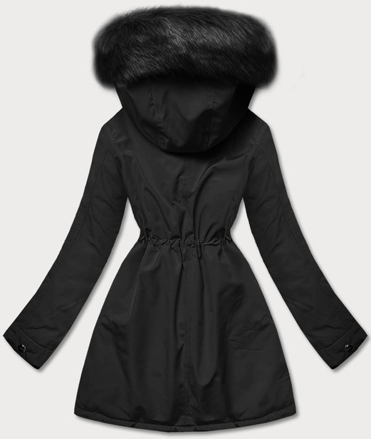 Czarno Khaki dwustronna zimowa parka na futrze