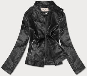 Czarna kurtka ekoskóra ze stójką ramoneska gładka zapinana na suwak