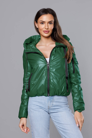 Zielona błyszcząca kurtka przejściowa na suwak