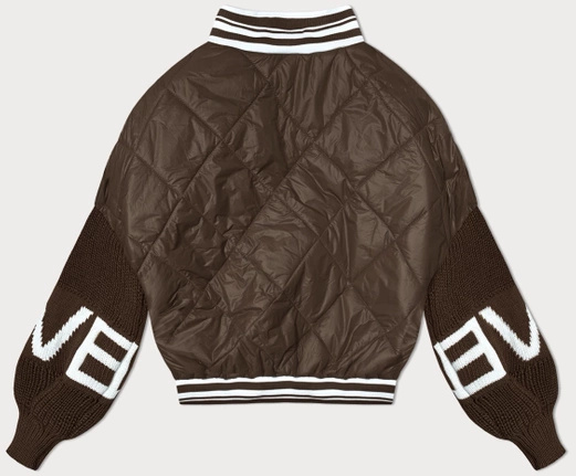 Brązowa kurtka damska bomberka ze swetrowymi rękawami fashion