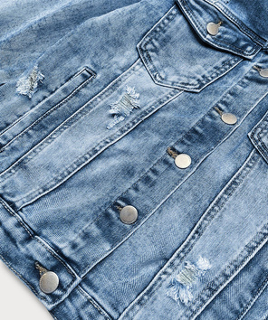 Damska kurtka jeansowa z kołnierzem niebieska (gd8631-k)