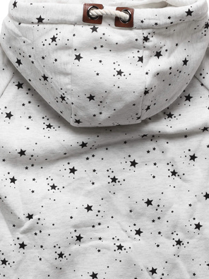 Biała  bluza damska z kapturem zapinana na suwak w gwiazdki