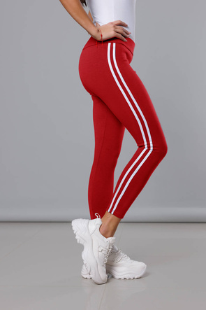 Czerwone wyszczuplające legginsy z lampasami