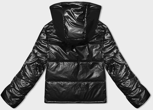 Czarna zimowa krótka kurtka z kapturem