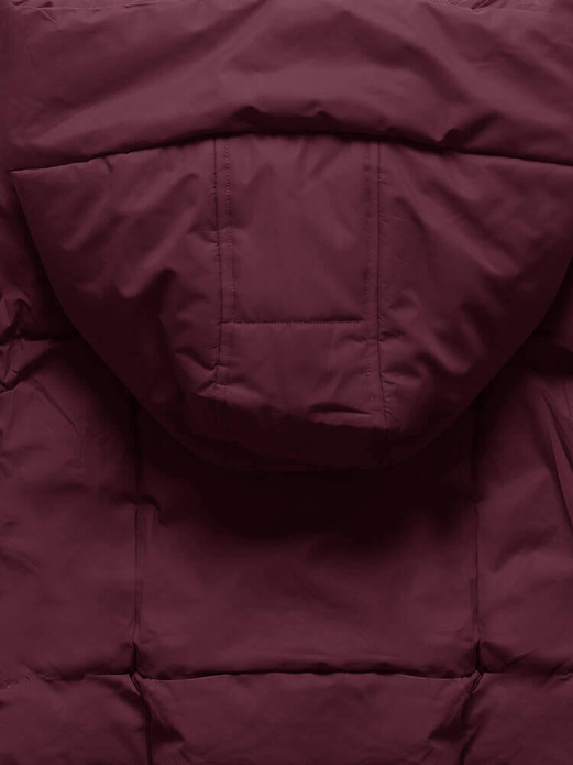 Bordowy zimowy długi płaszcz kurtka zimowa z dużym kapturem netmoda