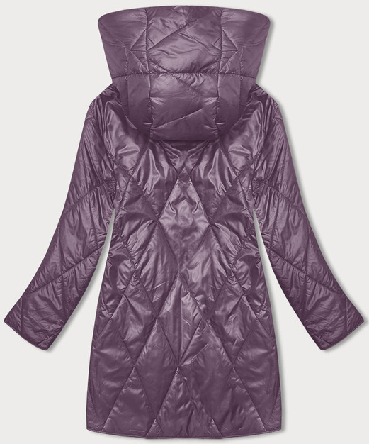 Wrzosowa pikowana kurtka z kwiecistym kapturem PLUS SIZE