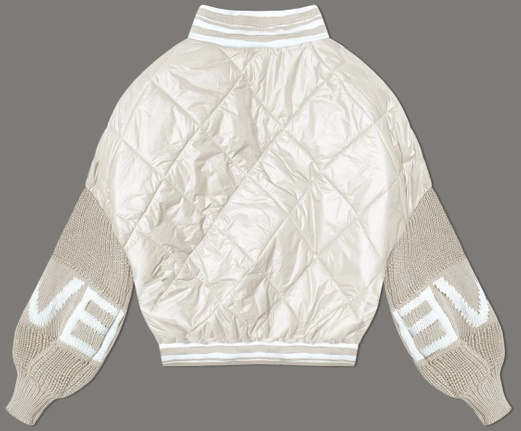 Nude kurtka damska bomberka ze swetrowymi rękawami fashion