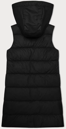 Czarny genialny pikowany damski bezrękawnik kamizelka z kapturem PLUS SIZE