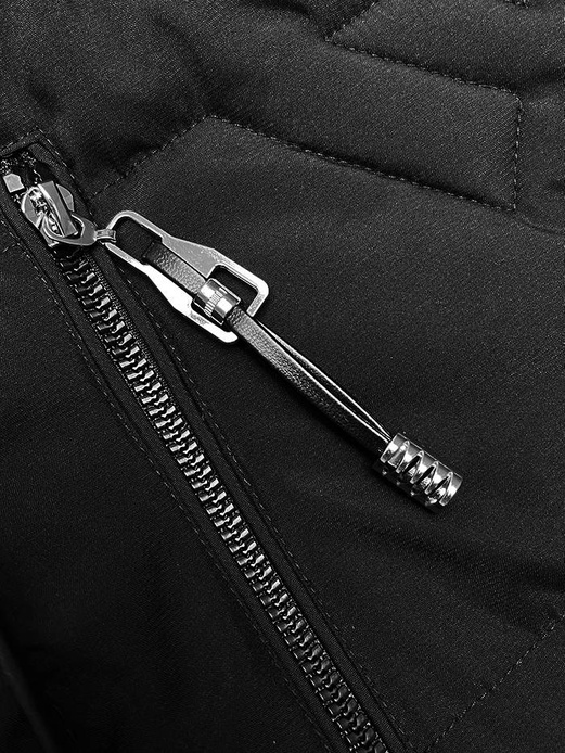 Czarny długi pikowany bezrękawnik damski kamizelka z kapturem