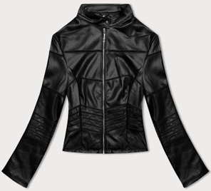 Czarna kurtka z eko skóry z ażurowymi wstawkami