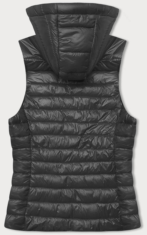 Grafitowy lekki pikowany dopasowany bezrękawnik kamizelka z kapturem