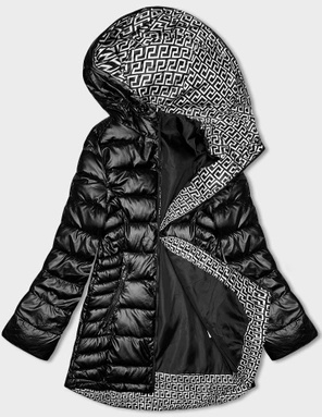Czarna pikowana przejściowa kurtka damska geometryczne wzory plus size