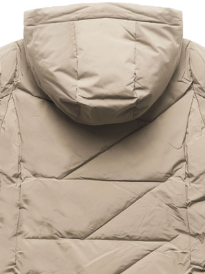 Beżowa czaderska ciepła zimowa damska kurtka na futrze z kapturem  