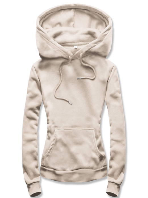 Beżowa bluza dresowa damska kangurka z kapturem 