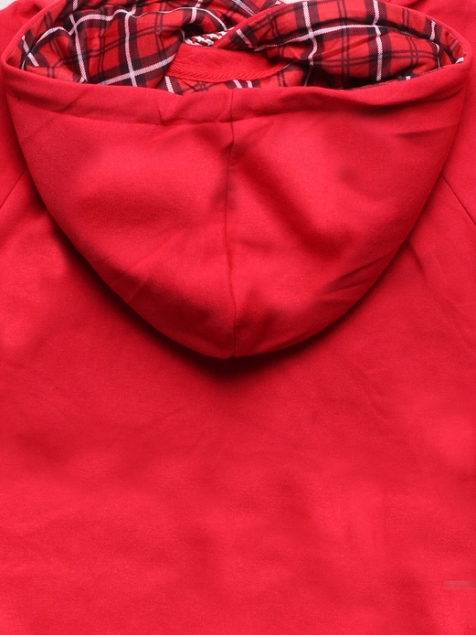 Czerwona czaderska damska bluza typu long z kapturem